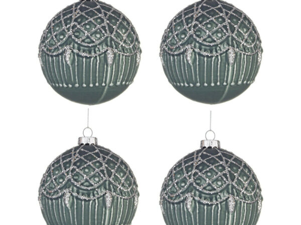Palline di Natale in Vetro Verde E Argento