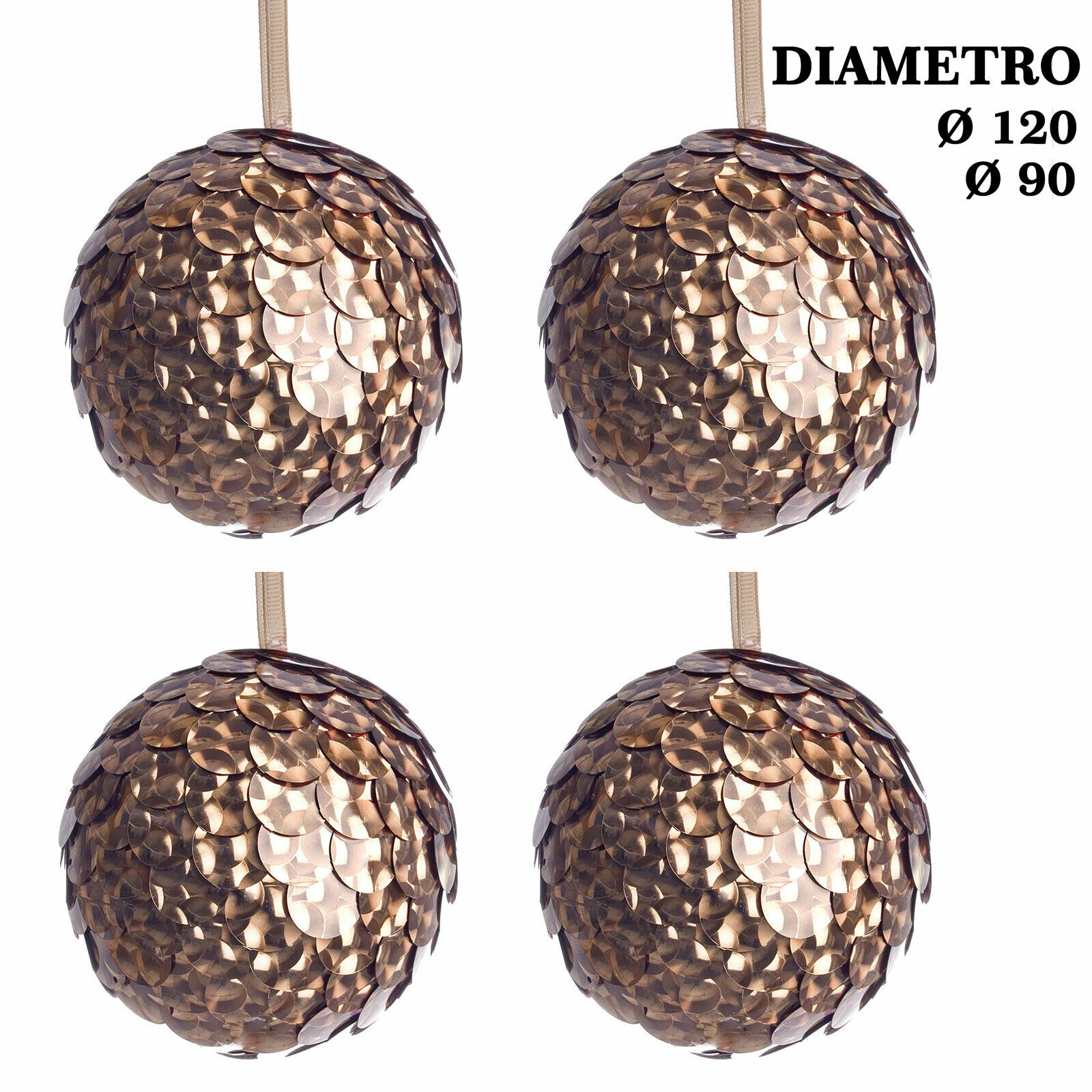 4 Palline di Natale Colore Bronzo con Paillettes 3 4 Palline di Natale Colore Bronzo con Paillettes 3