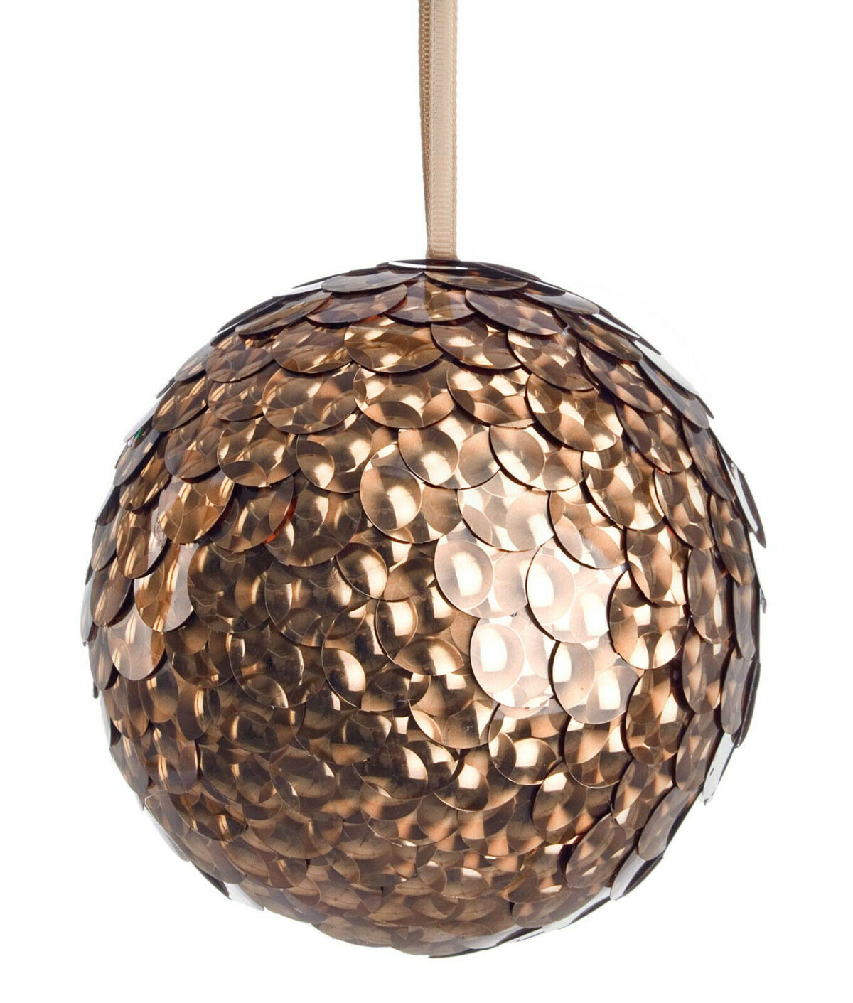 4 Palline di Natale Colore Bronzo con Paillettes 5