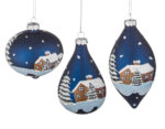 Pendagli di Natale in Vetro Blu Villaggio Innevato 6