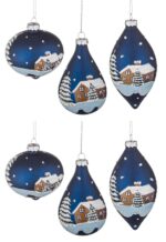 Pendagli di Natale in Vetro Blu Villaggio Innevato 5