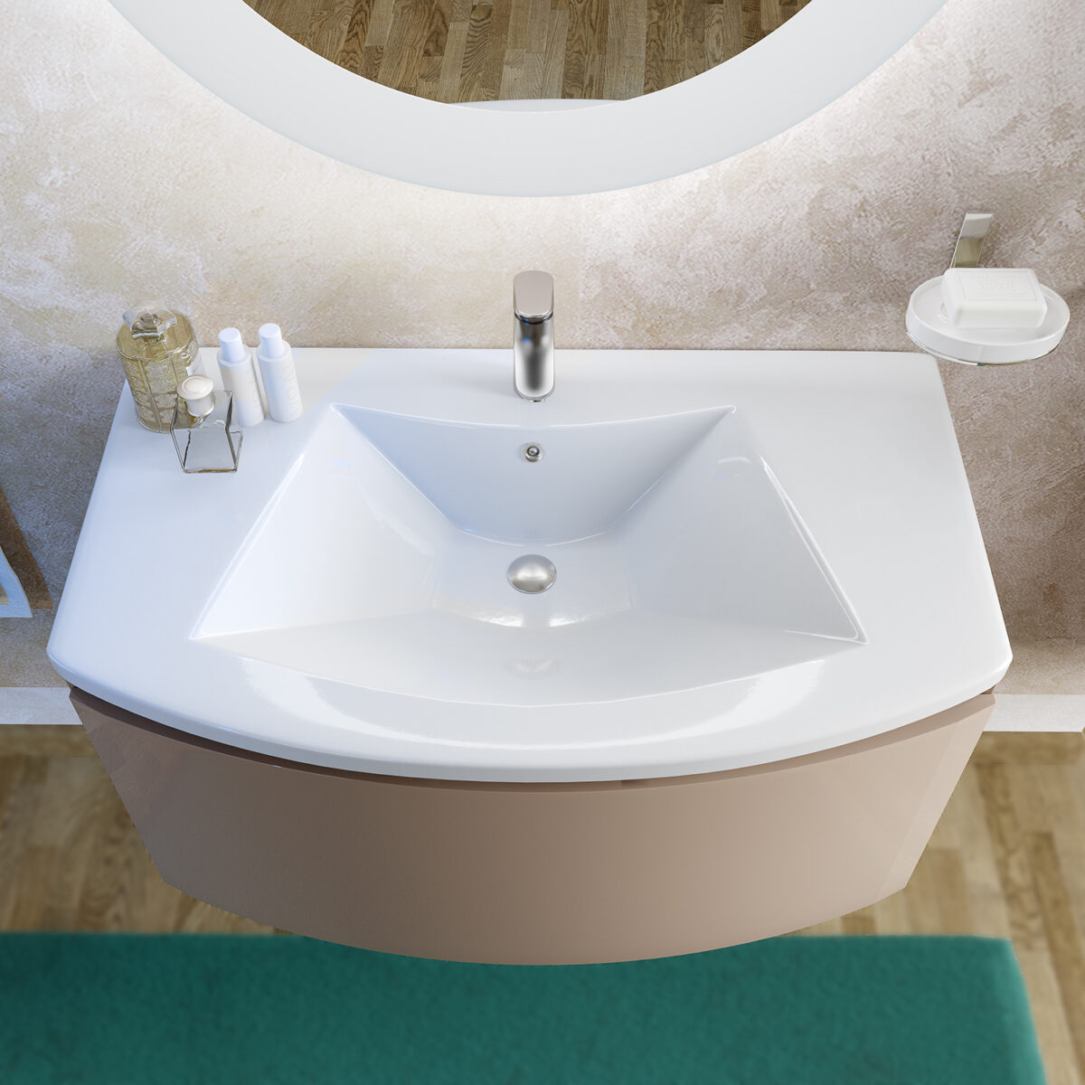 Mobile Bagno Sospeso 80 cm con Lavabo Specchio Sole 5