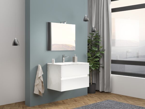 Mobile Bagno Sospeso Bianco 80 Moderno con Lavabo Easy