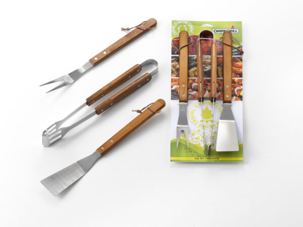 Set Accessori Barbecue Ompagrill con Manico in Legno