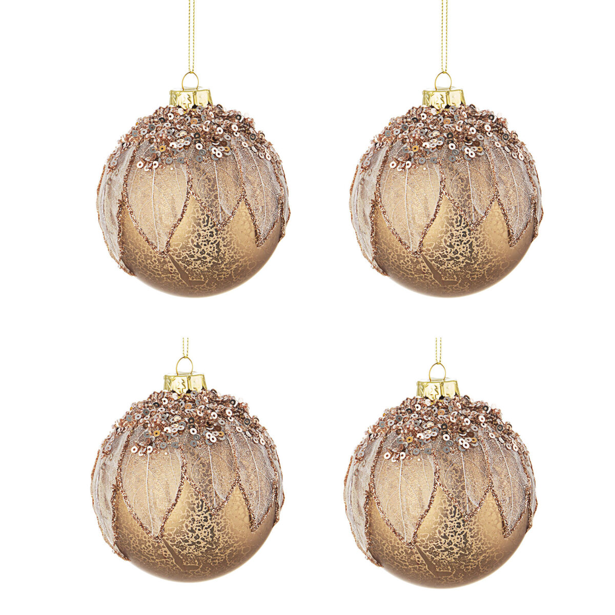 Palle di Natale in Vetro Foliage Rosa con Paillettes 4