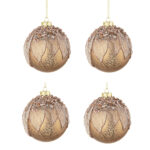 Palle di Natale in Vetro Foliage Rosa con Paillettes 6