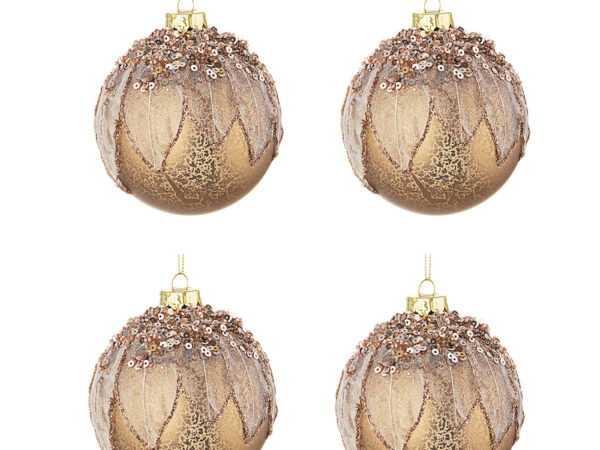 Palle di Natale in Vetro Foliage Rosa con Paillettes 3