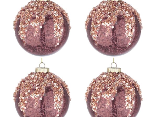 Palle di Natale in Vetro Borgogna Bordeaux con Paillettes 3