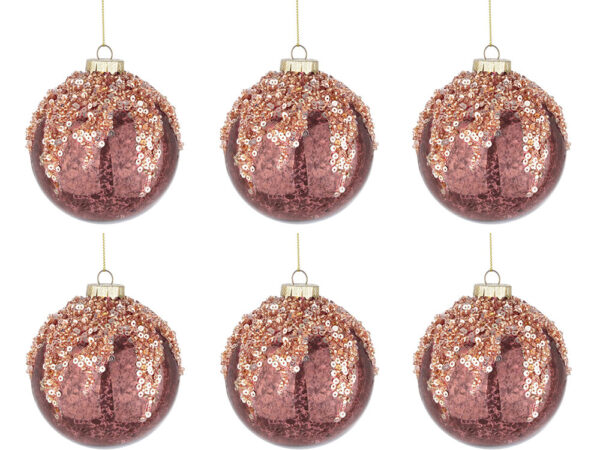 Palle di Natale in Vetro Borgogna Bordeaux con Paillettes