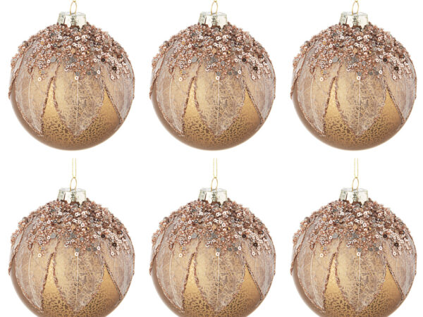 Palle di Natale in Vetro Foliage Rosa con Paillettes