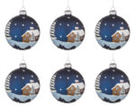 Palle di Natale in Vetro Blu con Casa e Neve 5