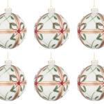 Palline di Natale in Vetro Verde Fiore Argento Plushy 8