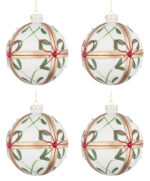 Palline di Natale in Vetro Bianche Fiocco Addobbi Eleganti 6