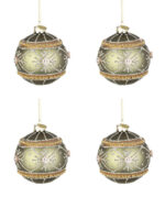 Palline di Natale in Vetro Verde Fiore Argento Plushy 6