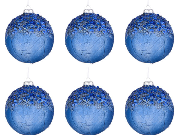 Palline di Natale in Vetro Blu Moderne Paillettes Aileen