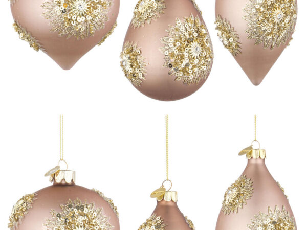 Pendagli Albero di Natale Vetro Rosa Paillettes Oro Fairy