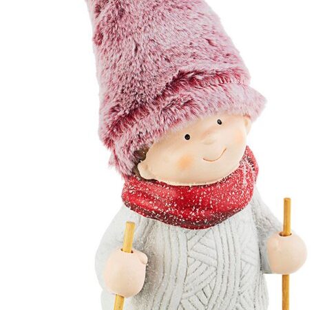 Decorazione Natalizia con Bambino e Sci in Ceramica