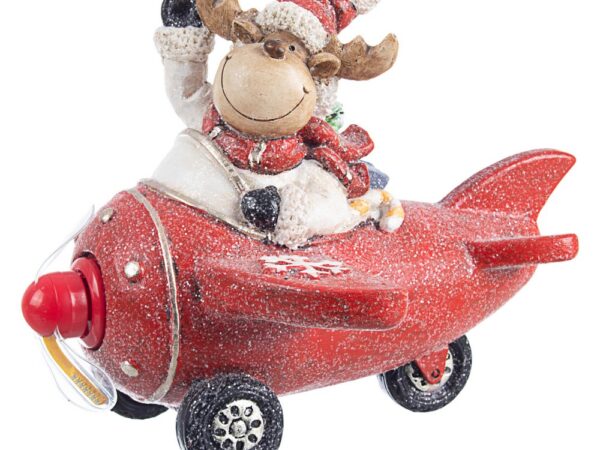 Decorazione Natalizia Renna su Aereo Rosso con Luci Led