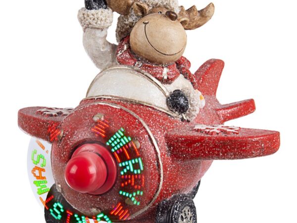 Decorazione Natalizia Renna su Aereo Rosso con Luci Led 3