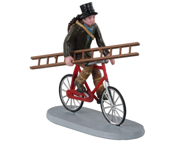 Spazzacamino in Bicicletta con Scala Personaggio Lemax