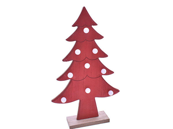 Albero di Natale Mini Piccolo in Legno Rosso con Luci Led