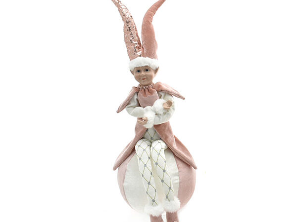 Elfo Natalizio Seduto su Sfera Rosa  40 cm