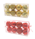 Palline di Natale da 10 cm in Box 8 Pz Rosse e Oro 6