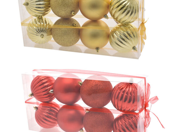 Palline di Natale da 10 cm in Box 8 Pz Rosse e Oro