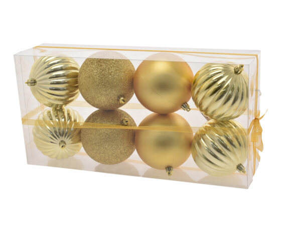 Palline di Natale da 10 cm in Box 8 Pz Rosse e Oro 3