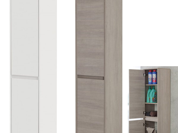 Mobile da Bagno Colonna Portabiancheria con Cesta 2 Ante