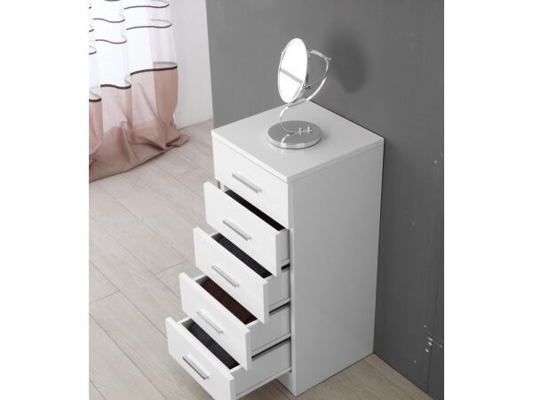 Mobile da Bagno Colonna Singola 5 Cassetti Bianco Lucido
