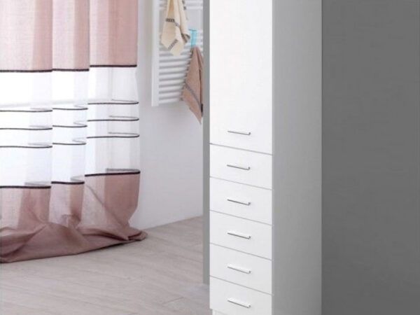 Mobile da Bango Alto Colonna Singola 5 Cassetti 1 Anta Bianco