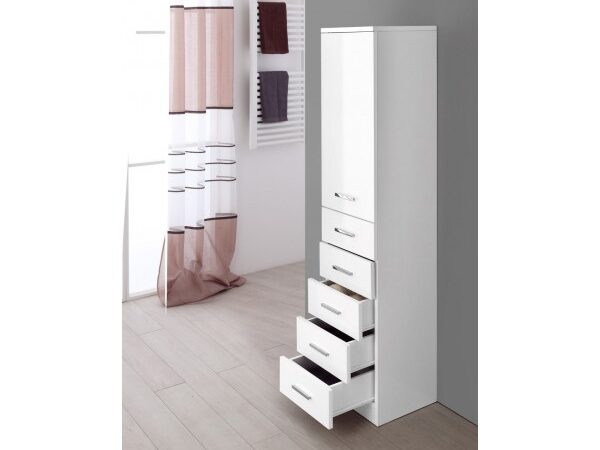 Mobile da Bango Alto Colonna Singola 5 Cassetti 1 Anta Bianco 3