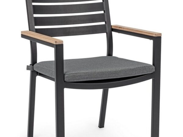 Sedia da Esterno Giardino Nera in Metallo Legno Belmar 2 Pz 3