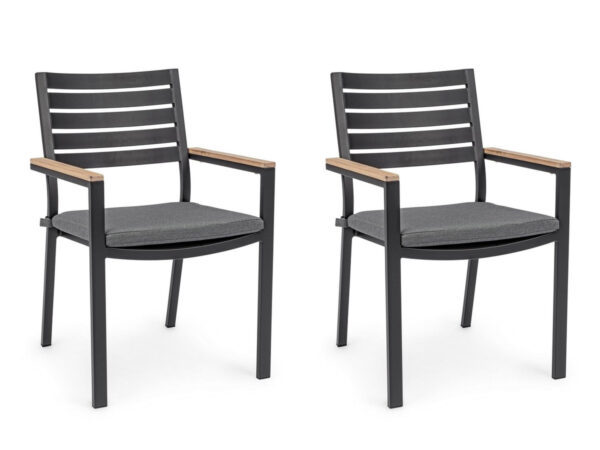 Sedia da Esterno Giardino Nera in Metallo Legno Belmar 2 Pz