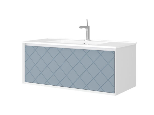 Mobile da Bagno Sospeso 100 cm Moderno Cassettone Blu a Rombi