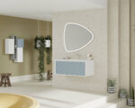 Mobile da Bagno Sospeso 100 cm Moderno Cassettone Blu a Rombi 6
