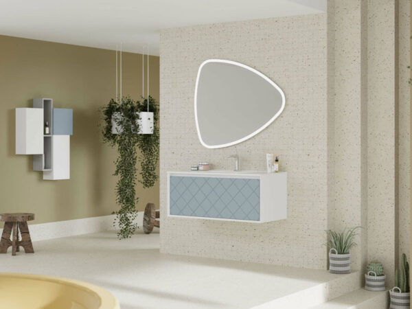 Mobile da Bagno Sospeso 100 cm Moderno Cassettone Blu a Rombi 3