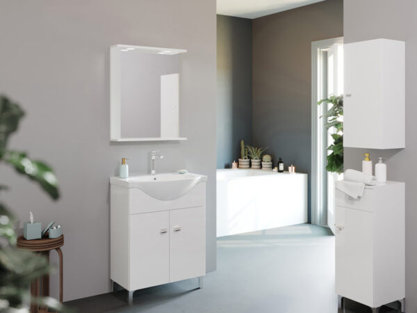 Mobiletto da Bagno Basso Piccolo Semplice Moderno Bianco 3