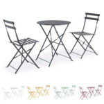 Tavolino con 2 Sedie da Esterno in Alluminio Pieghevole 11
