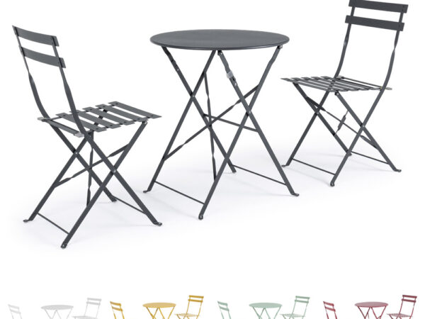 Tavolino con 2 Sedie da Esterno in Alluminio Pieghevole