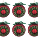 Palle di Natale in Vetro Rosse con Casa e Neve 7