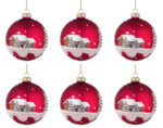 Palle di Natale in Vetro Rosse con Casa e Neve 5