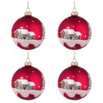 Palle di Natale in Vetro Rosse con Casa e Neve 6