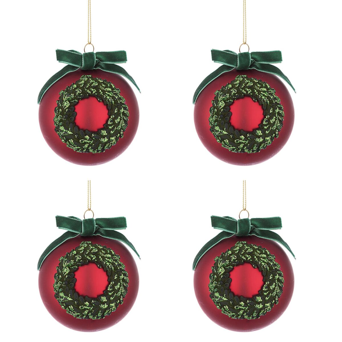 Palle di Natale in Vetro Rosso con Fiocco Verde 4