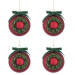 Palle di Natale in Vetro Rosso con Fiocco Verde 6