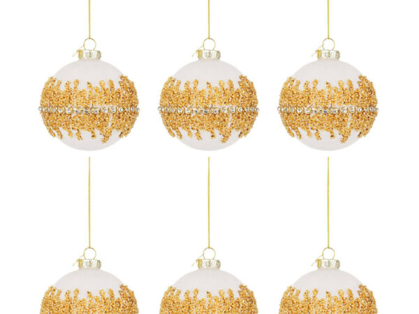 Palline di Natale in Vetro Bianco Velluto Oro Luxury
