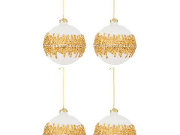 Palline di Natale in Vetro Bianco Velluto Oro Luxury 3