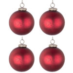 Palline di Natale in Vetro Rosso Opaco Strass Elegantia 6