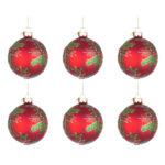 Palline di Natale in Vetro Rosse Pungitopo Swarovski Leafage 5